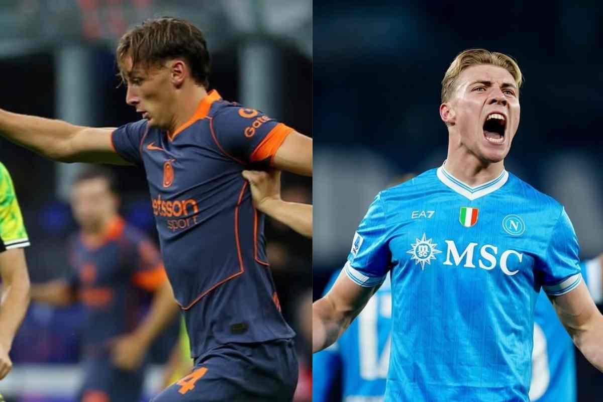 Pio Esposito e Rasmus Hojlund in campo con Inter e Napoli